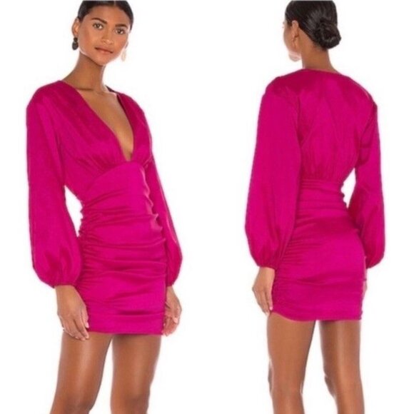 Lovers and Friends Lorenza Mini Dress Fuchsia Pink Long Sleeve V-Neck Size Xs - Picture 9 of 11